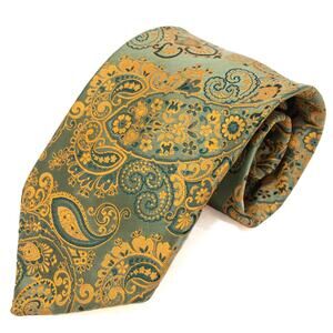 Wembley Vintage Retro Green Yellow Green Paisley 60s 70s Necktie Neck Tie